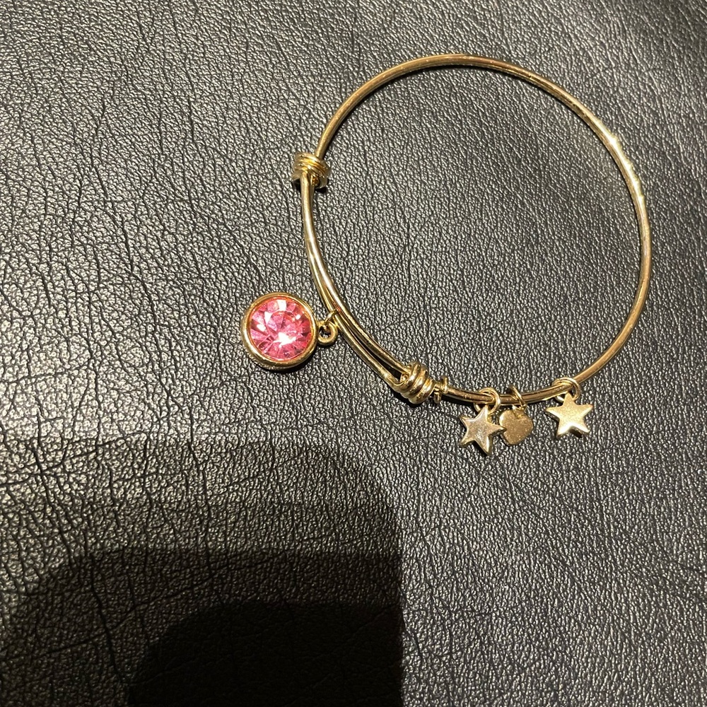 Swarovski Crystal Bangle Bar Birthstone 2.75" October Charm Shiny Gold Finish